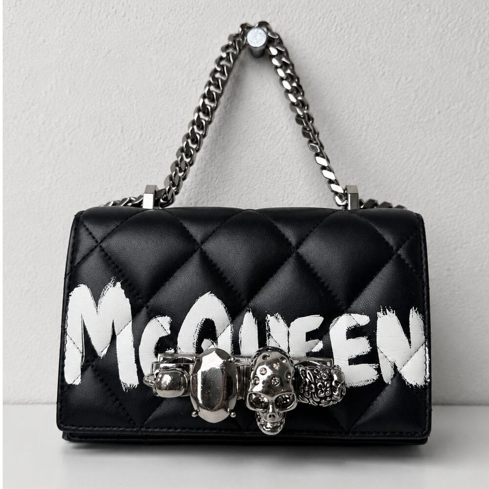 Alexander McQueen Mini Jewelled Satchel Graffiti Skull Crossbody Bag